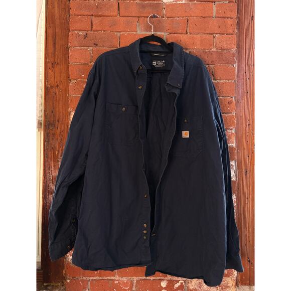 Carhartt Rugged Flex Long Sleeve Work Shirt in Navy Sz 4XL - Picture 3 of 9